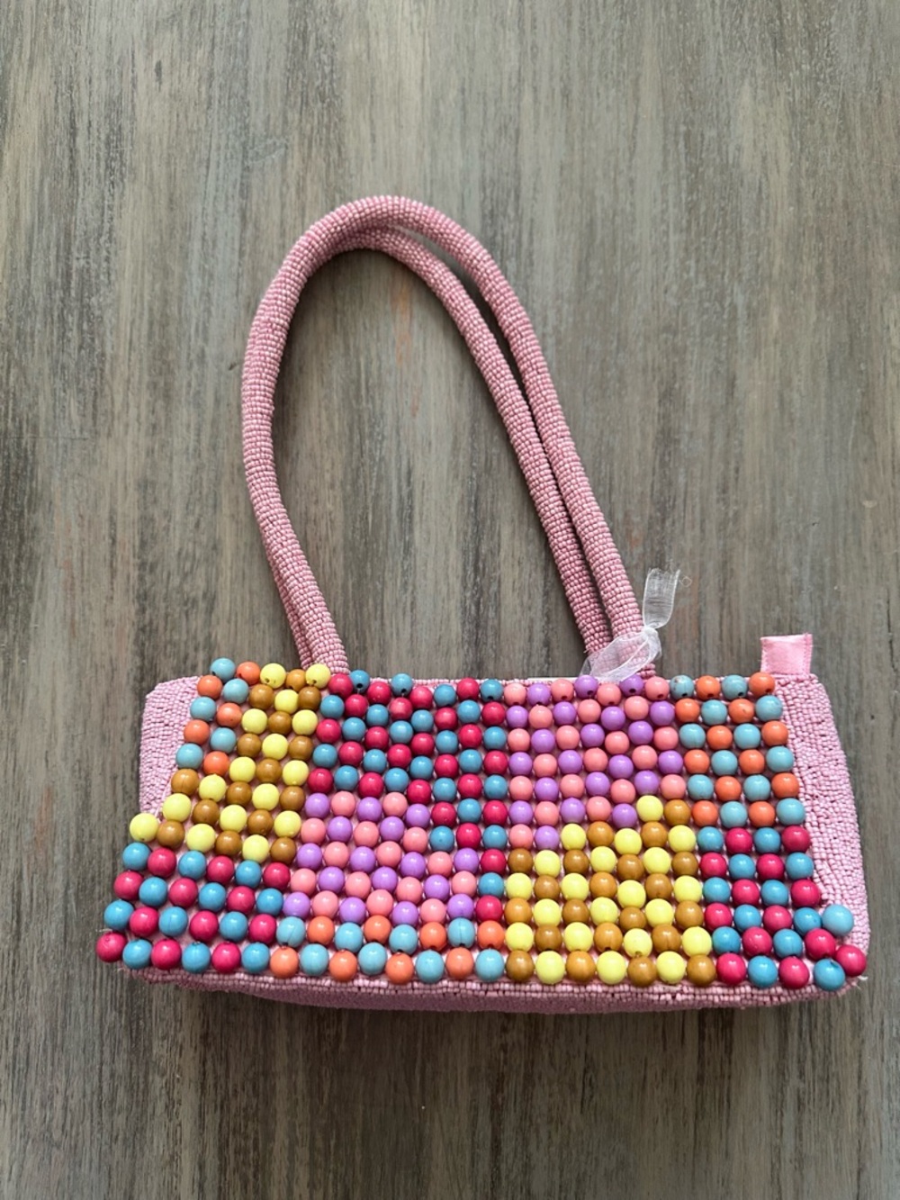 Made in India Pink Beaded Multi-Color Handle Tote